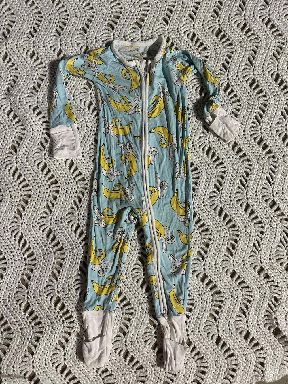 Little Sleepies Blue Footed One-Piece with Yellow Banana Print